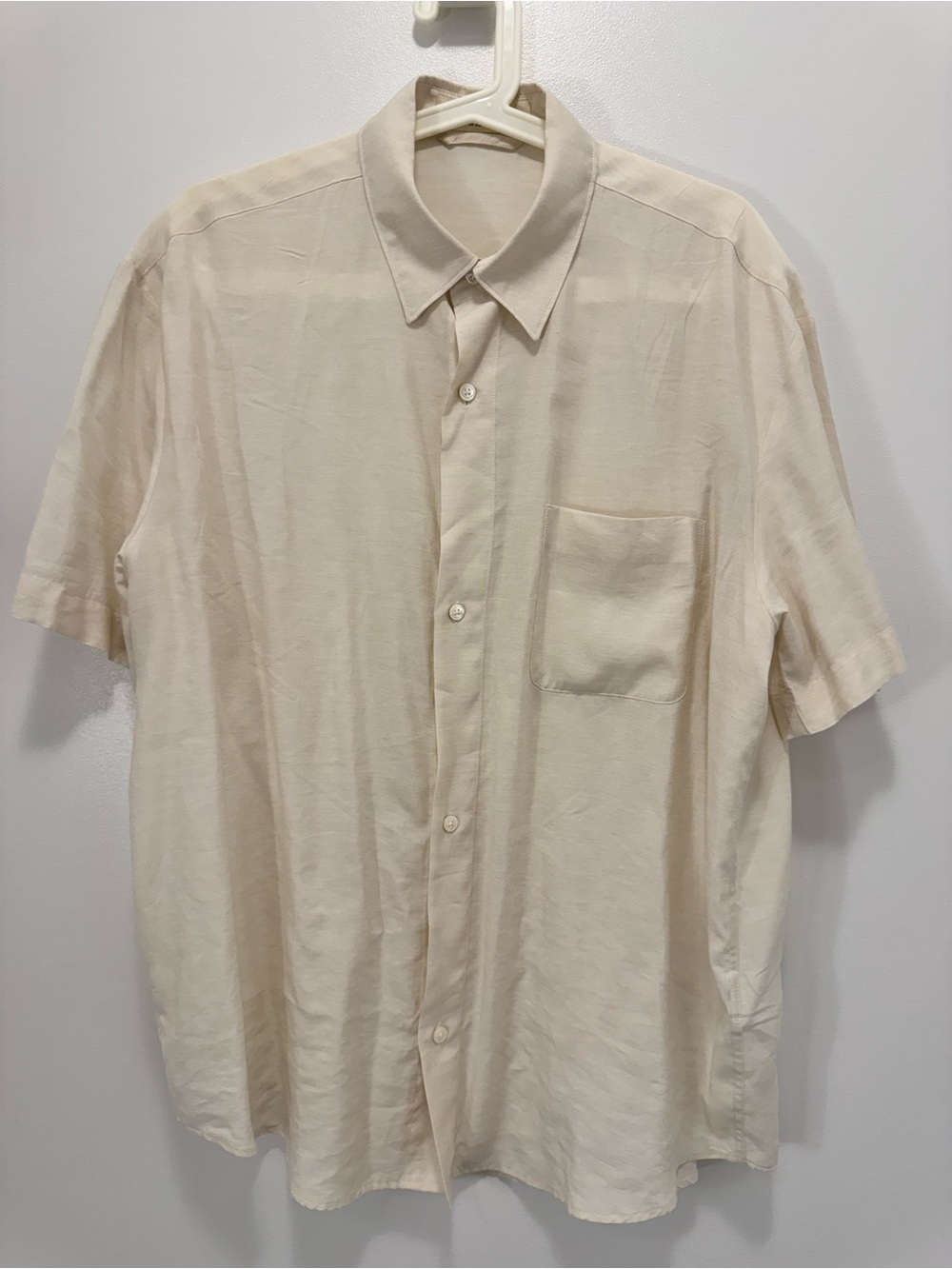 Zara Men Cream Silk Blend Short-Sleeve Button-Down Shirt